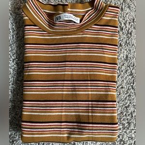 Zara women stripped mock neck long sleeve size s